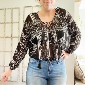 Free People XS Tribal Print Boho Peasant top
